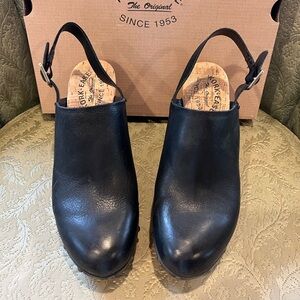 Kork-Ease Darby Black Leather Slingback Clogs